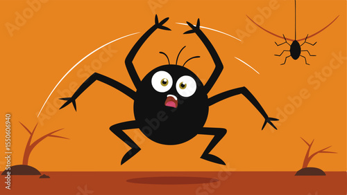 Comical Escape A character depicted in an exaggerated cartoonish fall backward suddenly startled by the encounter. Their arms are in the air and their eyes are wide with shock. The