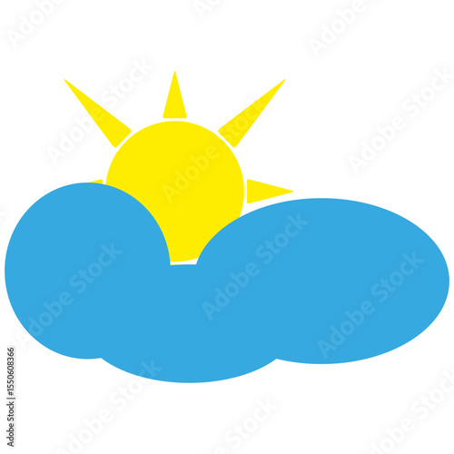 Weather icon. Sun cloud symbol. Blue sky illustration. Vector image.