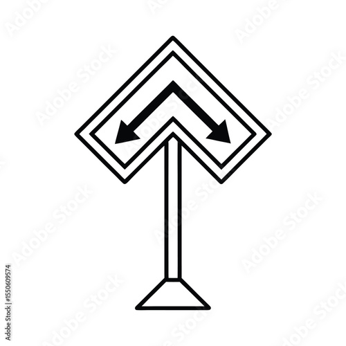 chevron turn warning arrows fixed on sharp curve post Vector illustration