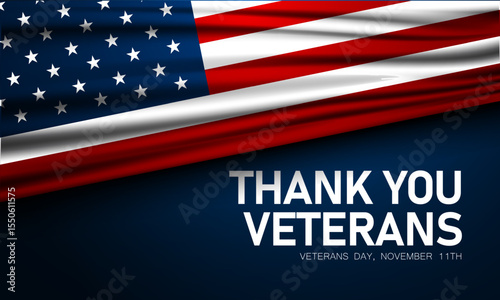 Thank you veterans, November 11, honoring all who served, American flags background vector illustration