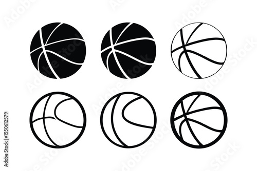 Sleek Black Basketball Icons Vector Set for Sports Tournaments and Athletic Design Projects