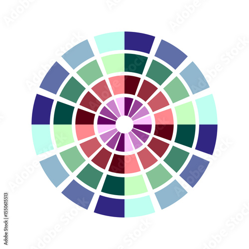 Circular chart diagram. Colorful pie segments. Vector data visualization. Statistical wheel pattern.