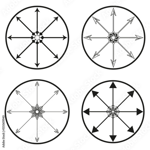 Concentric circle patterns. Radial spoke design. Graphic round Vector. Geometric element illustration.