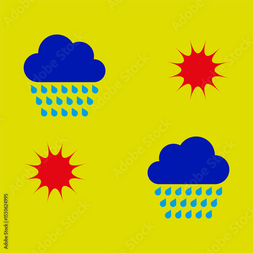 Weather icon pattern. Rain cloud symbol. Bright yellow vector. Seasonal change illustration.