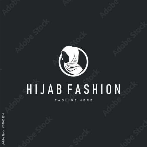 women fashion concept with a simple minimalist hijab logo with a black silhouette as a symbol of beauty and a poster template illustration