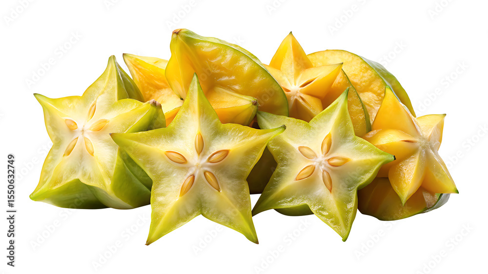 Fototapeta premium Pile of freshly cut carambola star fruit with a vibrant color