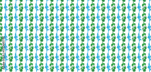 A repeating pattern of stylized, abstract shapes in teal and forest green against a white background.