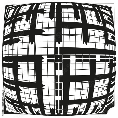Distorted grid pattern. Warped abstract lines. Geometric perspective illusion. Vector modern texture