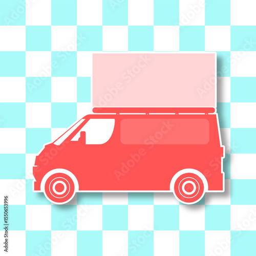 van silhouette and empty billboard sticker background