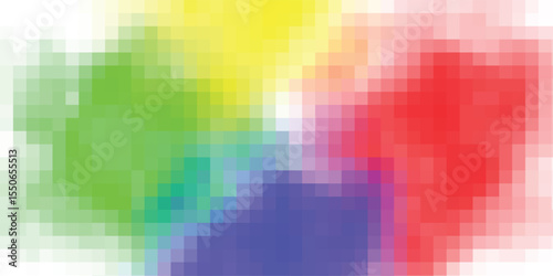 Abstract composition of primary and secondary colors rendered in a pixelated mosaic design suitable for creative backgrounds and digital art applications.