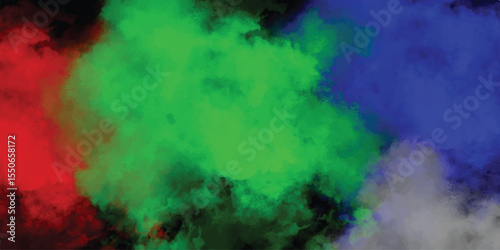 Abstract watercolor painting with bold color gradients featuring red green and blue hues blended softly creating a vibrant backdrop suitable for diverse artistic applications.
