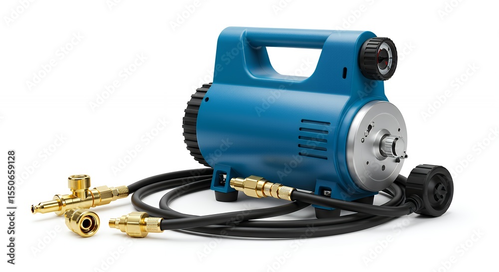 Fototapeta premium Blue mechanical pump on white background