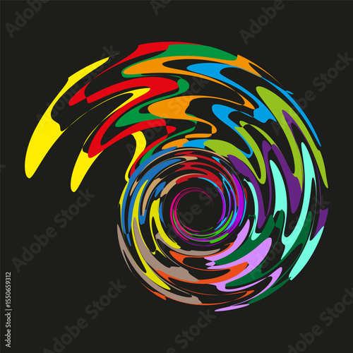 Rainbow swirl abstract. Colorful spiral motion. Dynamic fluid Vector. Vivid energy element.