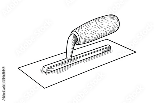 Hand-Drawn Masonry Trowel Illustration in Black and White
