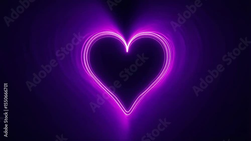 Neon purple heart shape glowing on dark background  