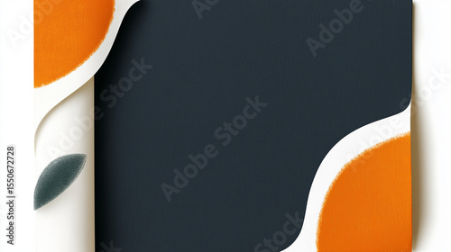 Abstract Floral Design with Orange and Black Elements on White Background—Modern Art for Decor and Branding, 