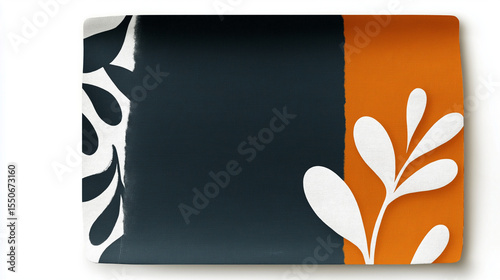 Abstract Floral Design with Orange and Black Elements on White Background—Modern Art for Decor and Branding, 