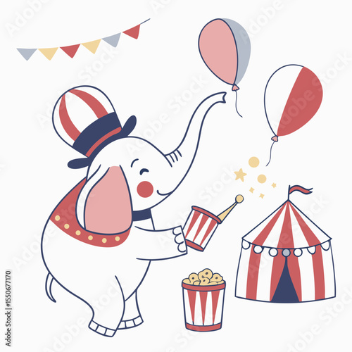 Big Top Brights themed SVG: Happy Elephant with holding a paintbrush in a Circus Carnival environment