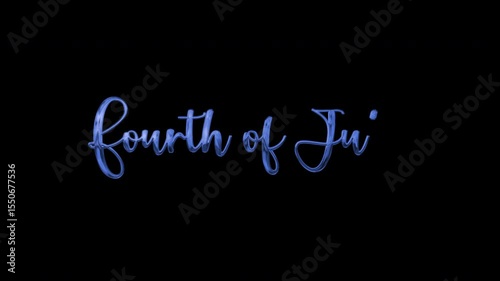 Fourth of July animation featuring blue text celebrating the holiday. Perfect for festive patriotic digital marketing campaigns and social media posts.