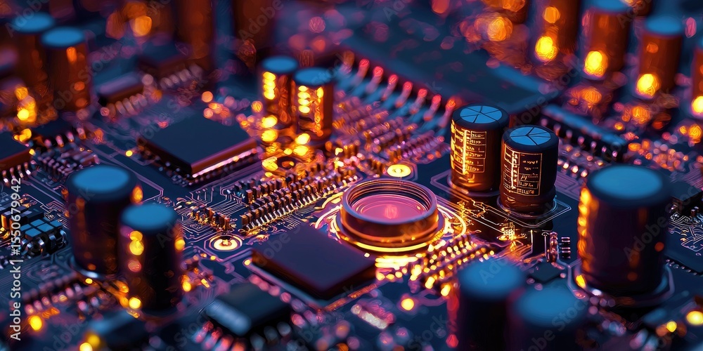 Obraz premium a machine learning interface with neon-lit circuits, advanced data processing, and a dark, cyberpunk aesthetic.