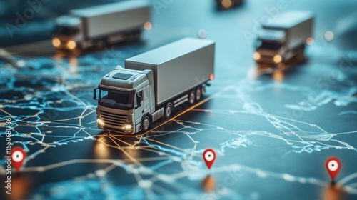 Trucks on a map, logistics network