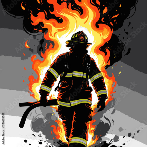 vector image of firefighters on fire for design needs