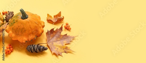 Pumpkin, cone, berries and ...