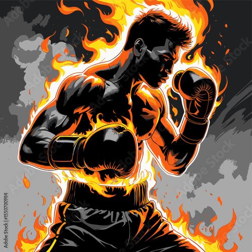 vector image of a fiery boxer athlete for design needs