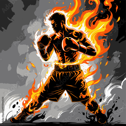 vector image of a fiery boxer athlete for design needs