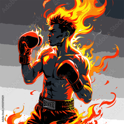 vector image of a fiery boxer athlete for design needs