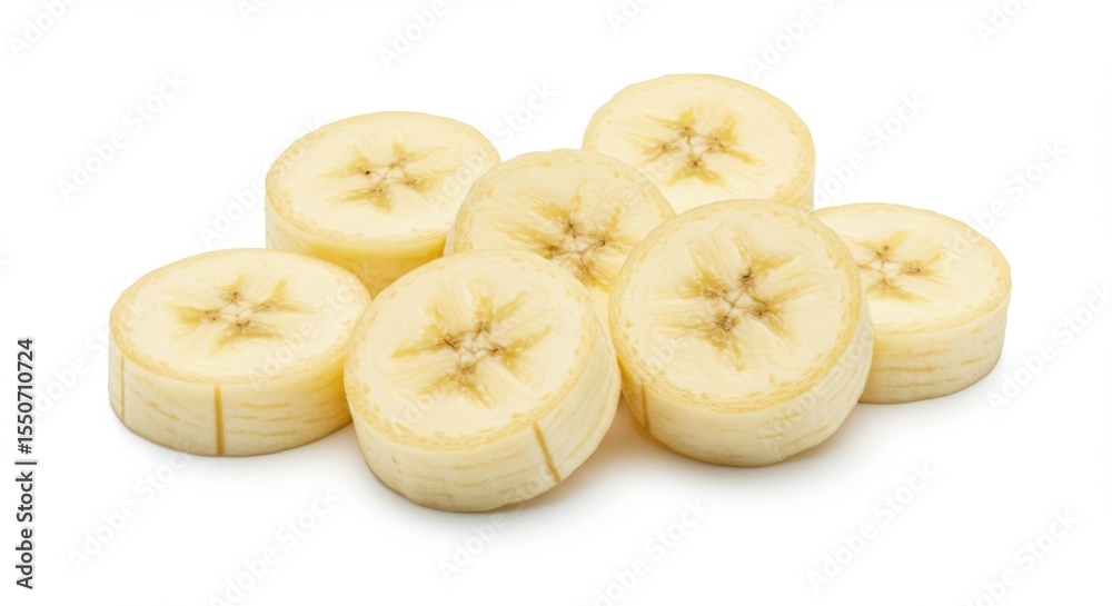 Close Up of Sliced Bananas on White Background Close Up of Sliced Bananas on White Background