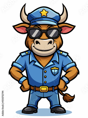zebu police mascot, vector illustration, suitable for logo, mascot logo, game character, and others