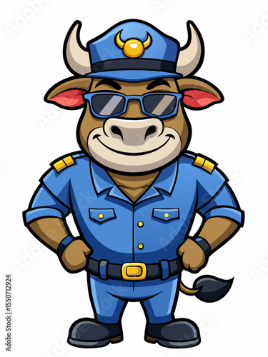zebu police mascot, vector illustration, suitable for logo, mascot logo, game character, and others