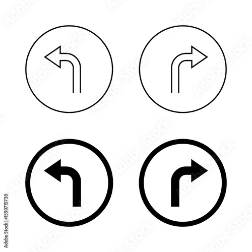 Two way turn arrow icon. Left and right turn sign on circle line