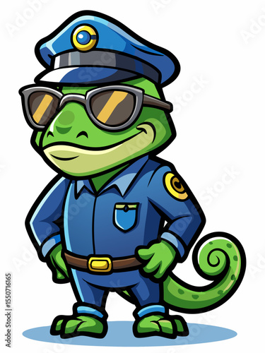 chameleon police mascot illustration, suitable for logo or mascot character
