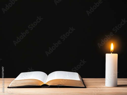 Wallpaper Mural Open book and candle on table Torontodigital.ca