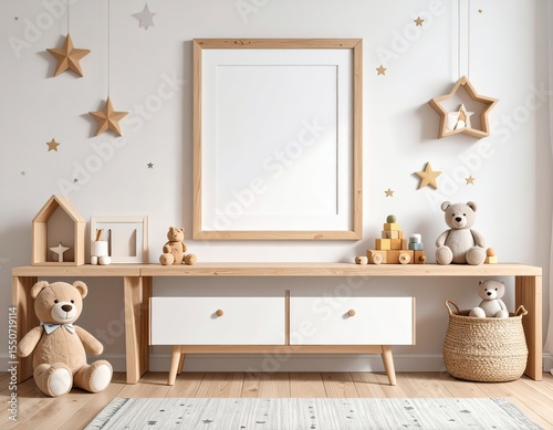 Mockup of Nursery Room with Teddy Bears and Picture Frame