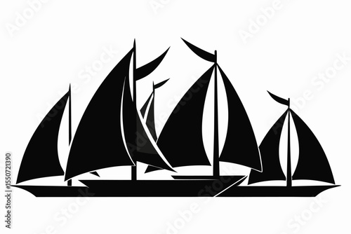 Black and White Silhouette of Sailing Ships on the Water Surface