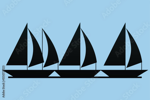 Three Sailboats Silhouetted Against a White Background with Shaded Sails