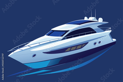 Modern Luxury Yacht Illustration on Deep Blue Background for Travel and Recreation