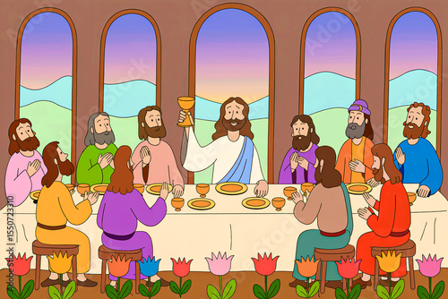 Jesus Last Supper Cartoon Bible Kids