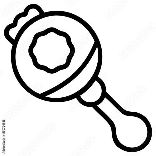 Simple Outline Icon of Baby Rattle, Infant Toys Symbol in Minimalistic Style