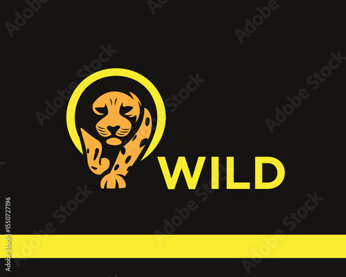 walking panther leopard cheetah puma wild cat from cirle hole logo icon symbol design template illustration inspiration