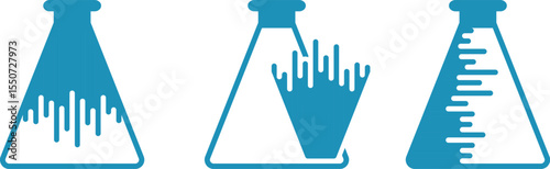 eau de toilette in glass bottles, cosmetics and perfumes, laboratory test tubes, science and study, broken down into layers