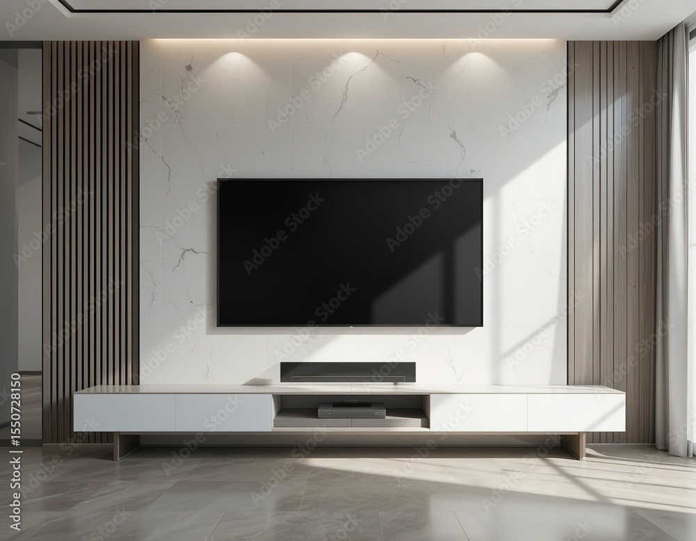 Fototapeta premium Modern Interior with Blank Smart TV Display