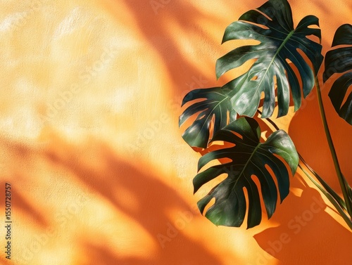 Tropical leaves on an orange background