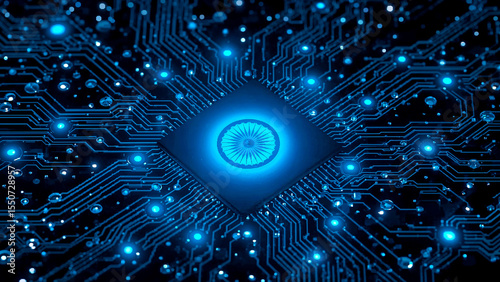 India flag integrated with semiconductor technology landscape