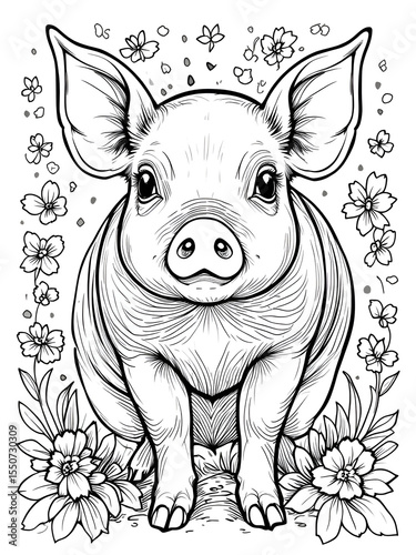 Beautiful Pig Coloring Page, Perfect For your Project and Creations, Ai Generative