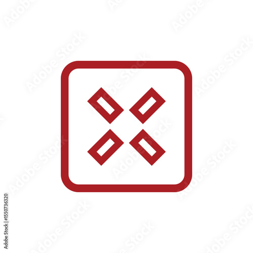 The image shows a flat logo design of a socket in square shape in red color on a white background 