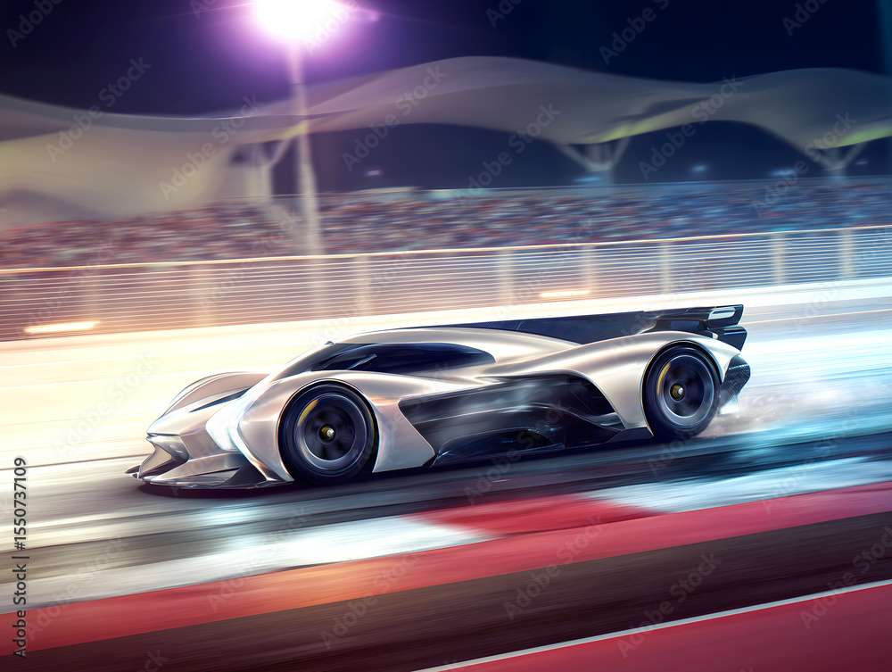 Obraz premium futuristic racing car racing at high speed in a race track